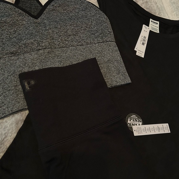 PINK Victoria's Secret Black &Gray Sports Set leggings, tank, sports bra size S - Picture 1 of 15